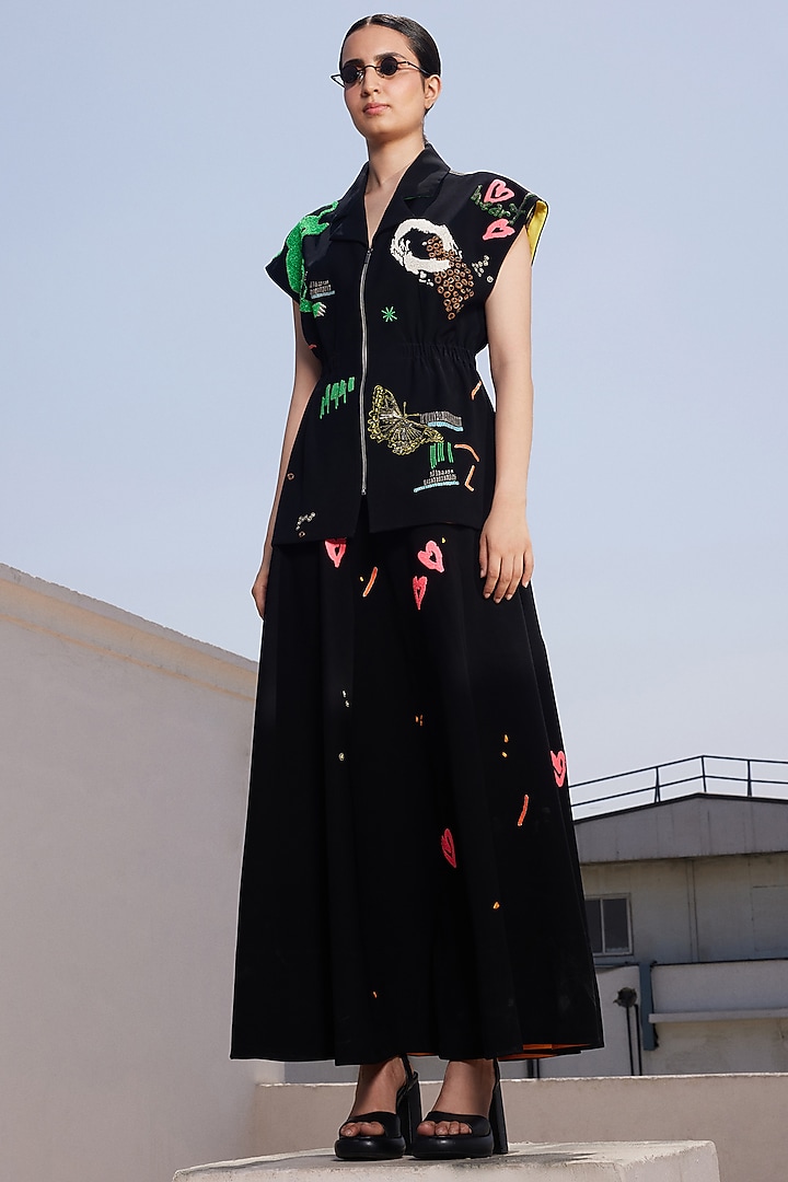 Black Japanese Crepe Skirt Set by Shahin Mannan at Pernia's Pop Up Shop