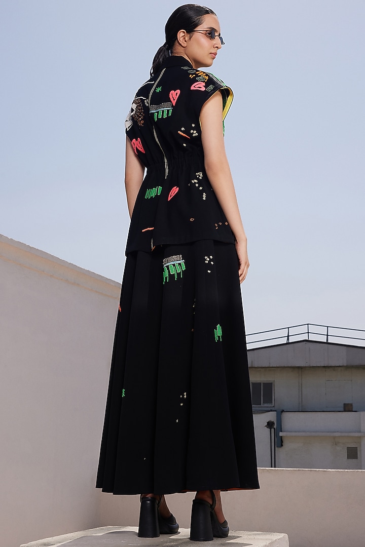 Black Japanese Crepe Skirt Set by Shahin Mannan at Pernia's Pop Up Shop