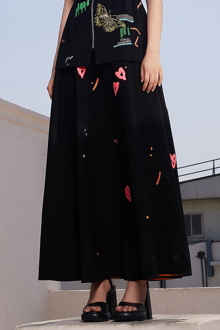 Black Japanese Crepe Skirt Set by Shahin Mannan at Pernia's Pop Up Shop