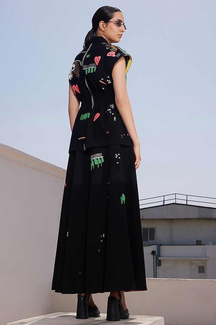 Black Japanese Crepe Funky Panther Robe Jacket by Shahin Mannan at Pernia's Pop Up Shop
