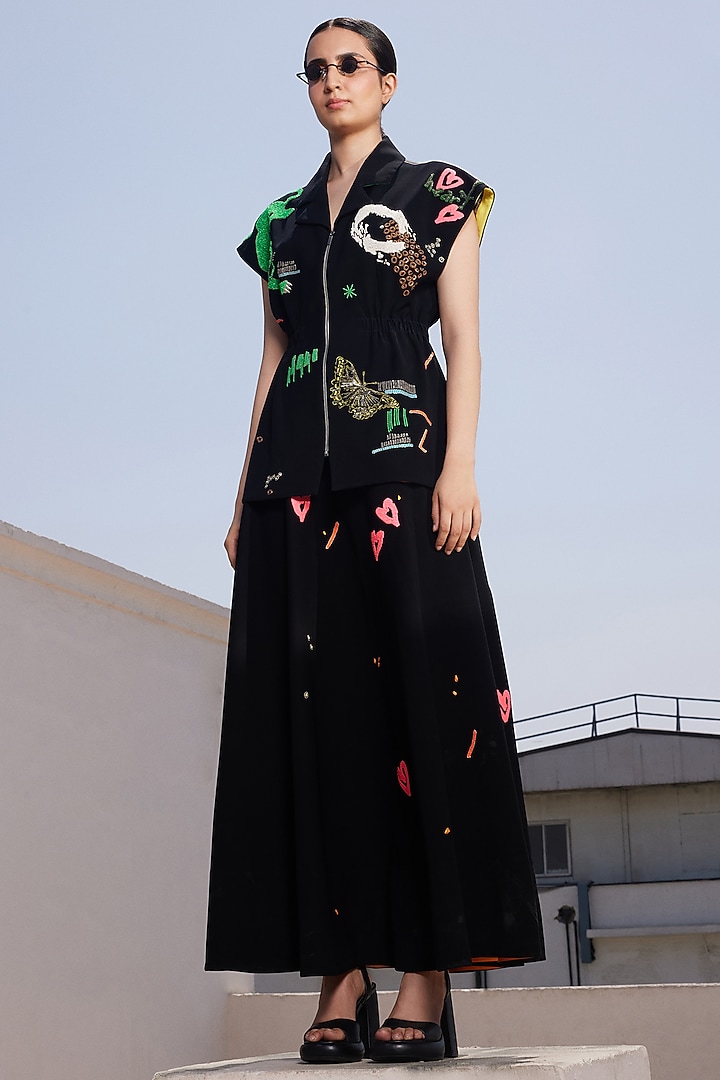 Black Japanese Crepe Funky Panther Robe Jacket by Shahin Mannan at Pernia's Pop Up Shop