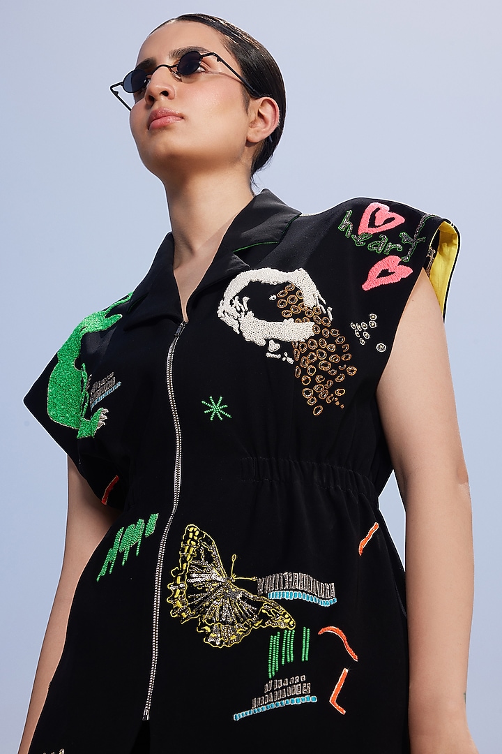 Black Japanese Crepe Funky Panther Robe Jacket by Shahin Mannan at Pernia's Pop Up Shop