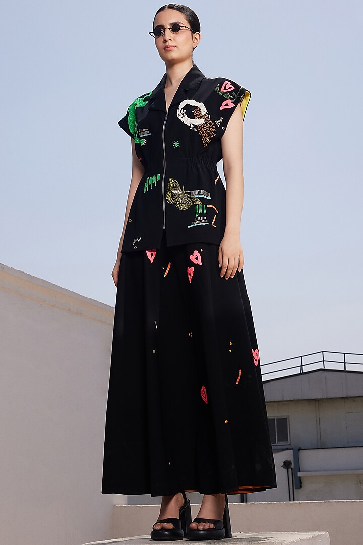 Black Japanese Crepe Circular Skirt by Shahin Mannan at Pernia's Pop Up Shop