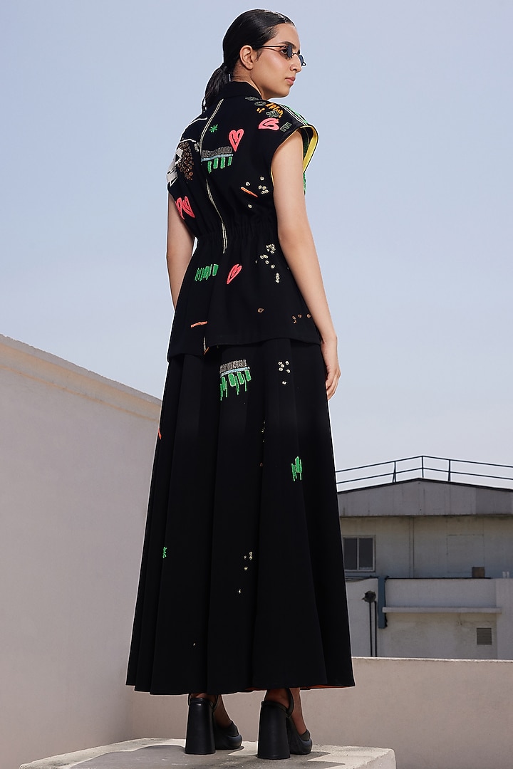Black Japanese Crepe Circular Skirt by Shahin Mannan at Pernia's Pop Up Shop
