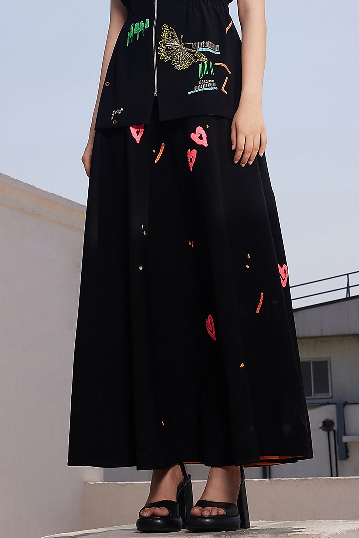 Black Japanese Crepe Circular Skirt by Shahin Mannan at Pernia's Pop Up Shop
