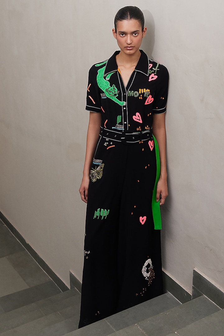 Black Japanese Crepe Jumpsuit by Shahin Mannan at Pernia's Pop Up Shop