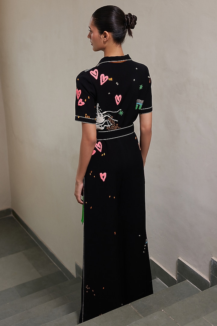 Black Japanese Crepe Jumpsuit by Shahin Mannan at Pernia's Pop Up Shop