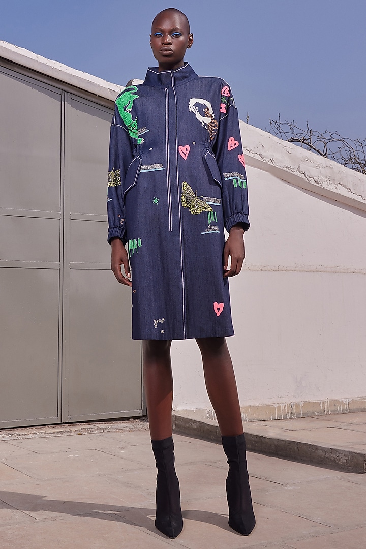 Blue Japanese Crepe Cocktail Dress by Shahin Mannan at Pernia's Pop Up Shop