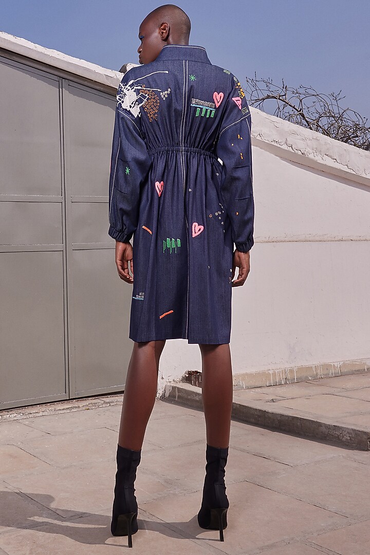Blue Japanese Crepe Cocktail Dress by Shahin Mannan at Pernia's Pop Up Shop