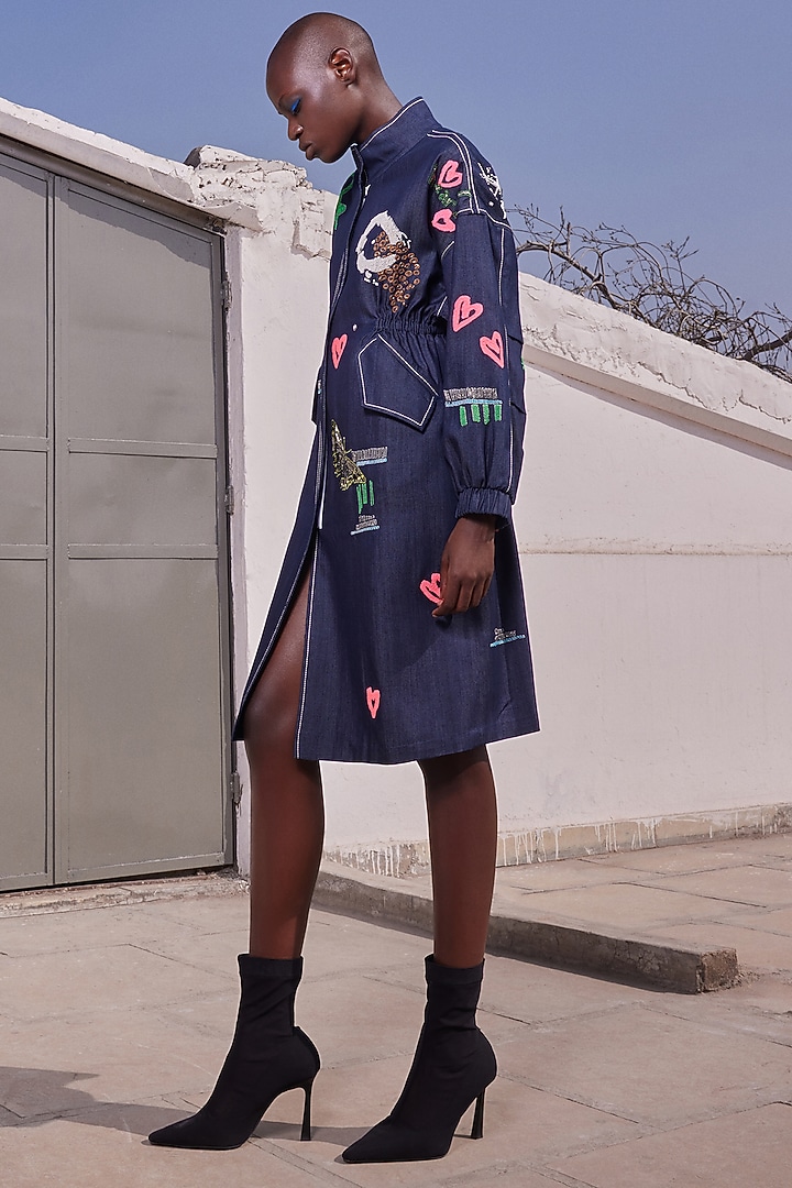 Blue Japanese Crepe Cocktail Dress by Shahin Mannan at Pernia's Pop Up Shop