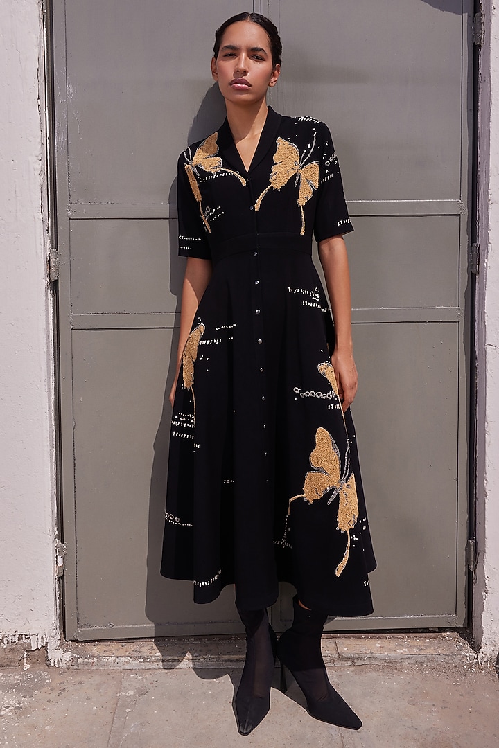 Blue Japanese Crepe Cocktail Dress by Shahin Mannan at Pernia's Pop Up Shop
