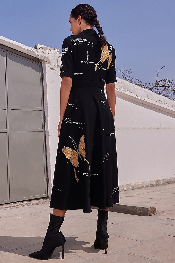 Blue Japanese Crepe Cocktail Dress by Shahin Mannan at Pernia's Pop Up Shop