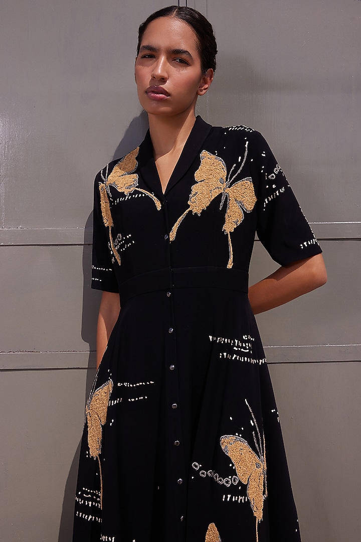 Blue Japanese Crepe Cocktail Dress by Shahin Mannan at Pernia's Pop Up Shop