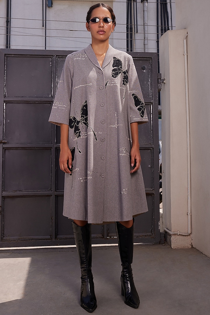 Grey Melange Flared Cocktail Dress by Shahin Mannan at Pernia's Pop Up Shop