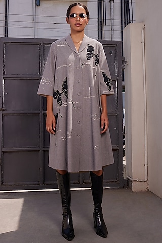 Grey Melange Flared Dress by Shahin Mannan