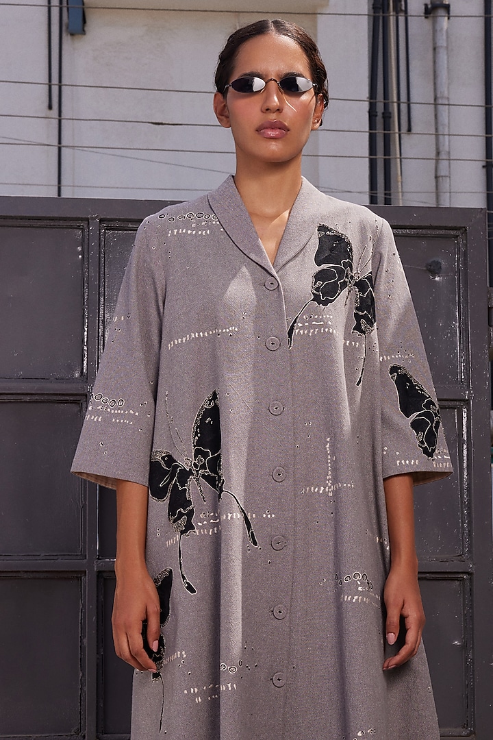 Grey Melange Flared Cocktail Dress by Shahin Mannan at Pernia's Pop Up Shop