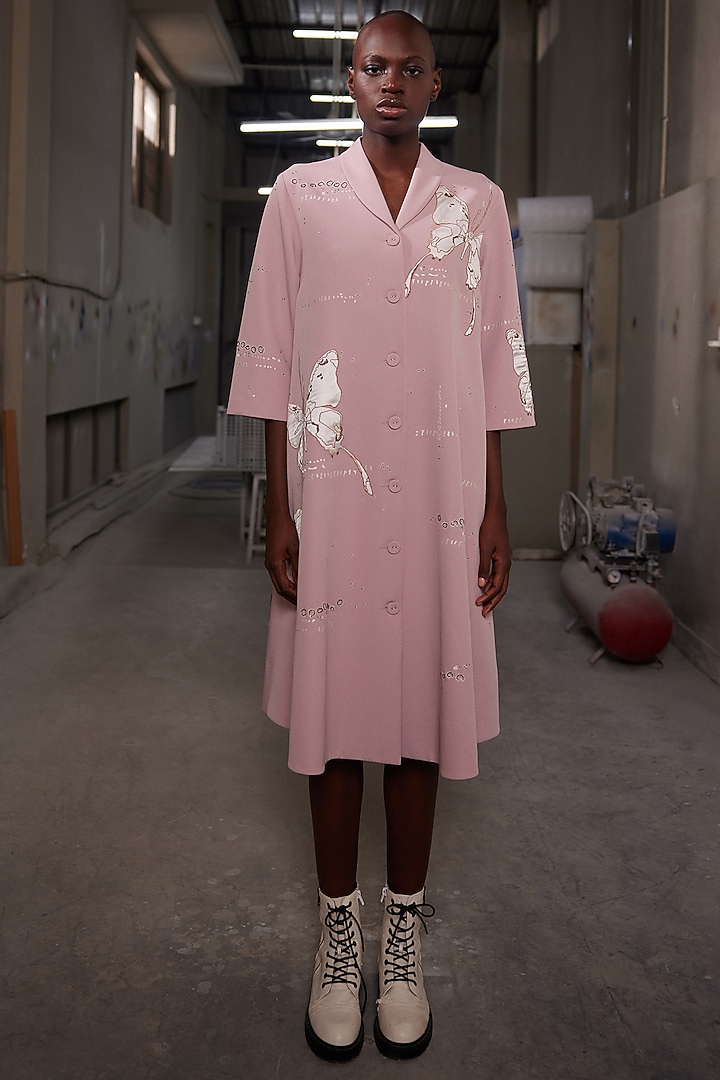 Peach Double Crepe Flared Cocktail Dress by Shahin Mannan at Pernia's Pop Up Shop