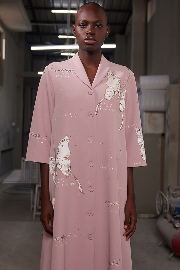 Peach Double Crepe Flared Cocktail Dress by Shahin Mannan at Pernia's Pop Up Shop