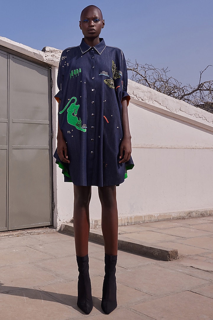 Midnight Blue Denim Dress by Shahin Mannan at Pernia's Pop Up Shop