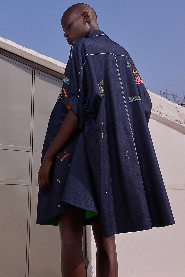 Midnight Blue Denim Dress by Shahin Mannan at Pernia's Pop Up Shop
