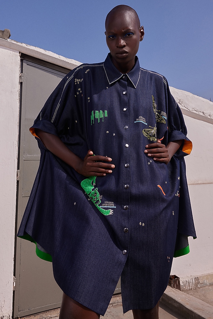 Midnight Blue Denim Dress by Shahin Mannan at Pernia's Pop Up Shop
