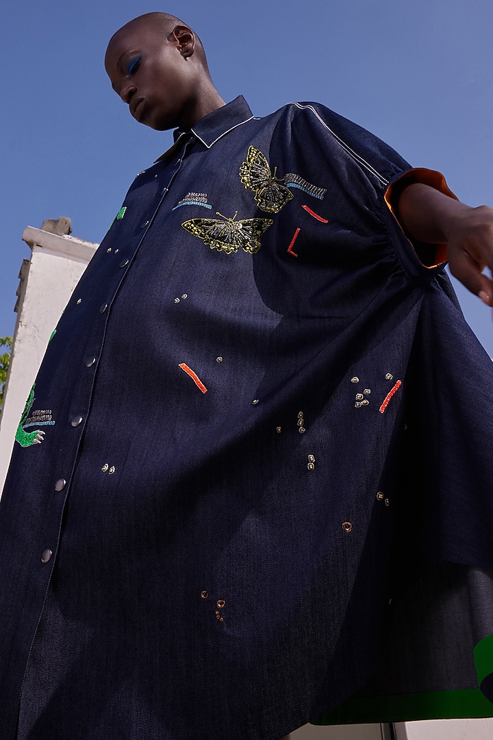 Midnight Blue Denim Dress by Shahin Mannan at Pernia's Pop Up Shop