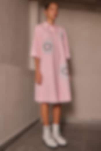 Flamingo Pink Twill Denim Flared Cocktail Dress by Shahin Mannan at Pernia's Pop Up Shop