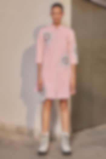 Flamingo Pink Twill Denim Cocktail Shirt Dress by Shahin Mannan at Pernia's Pop Up Shop