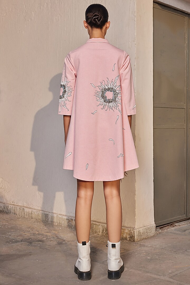 Flamingo Pink Twill Denim Cocktail Shirt Dress by Shahin Mannan at Pernia's Pop Up Shop