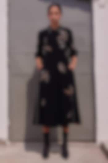 Black Japanese Crepe Flared Cocktail Dress by Shahin Mannan at Pernia's Pop Up Shop
