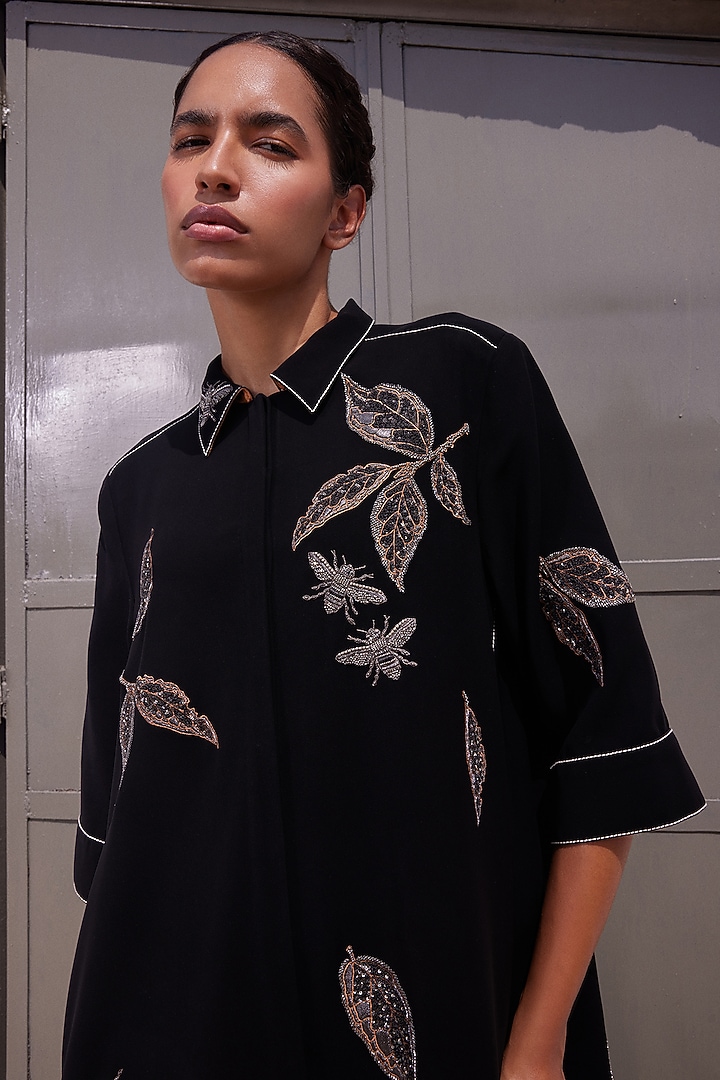 Black Japanese Crepe Flared Cocktail Dress by Shahin Mannan at Pernia's Pop Up Shop