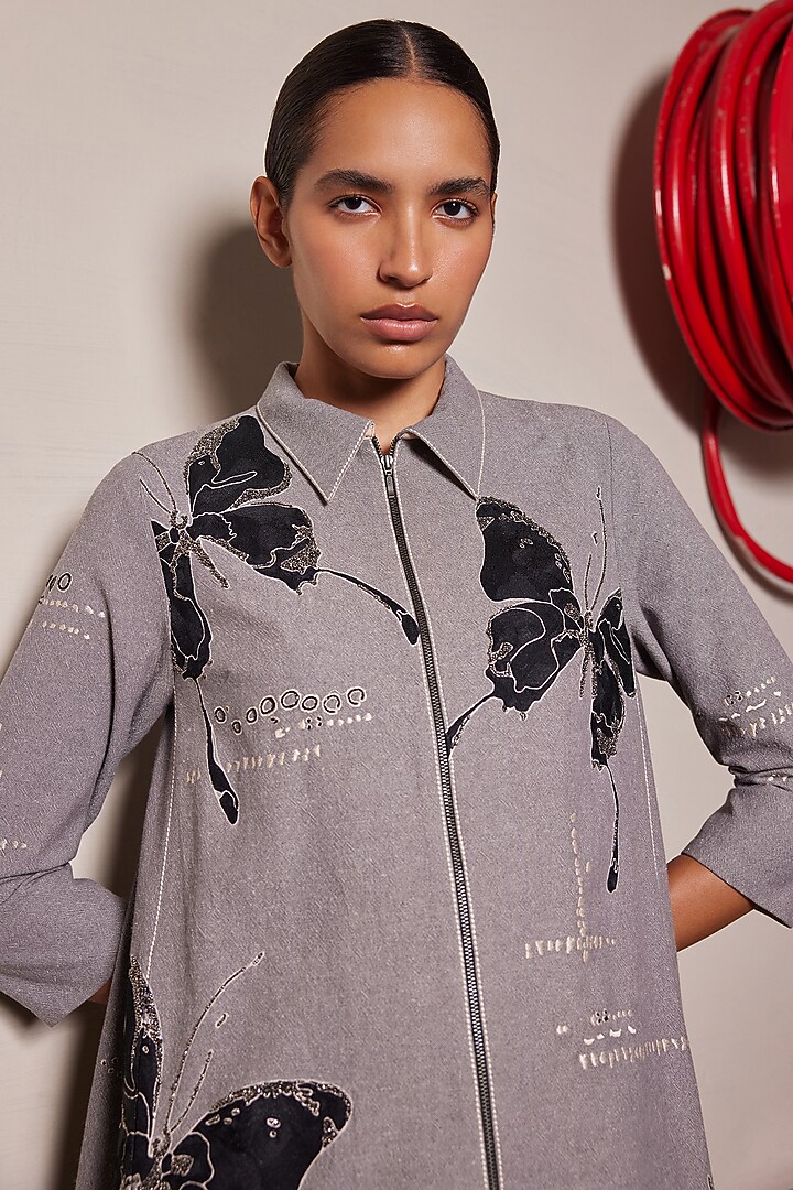 Grey Melange Fabric Cocktail Shirt Dress by Shahin Mannan at Pernia's Pop Up Shop