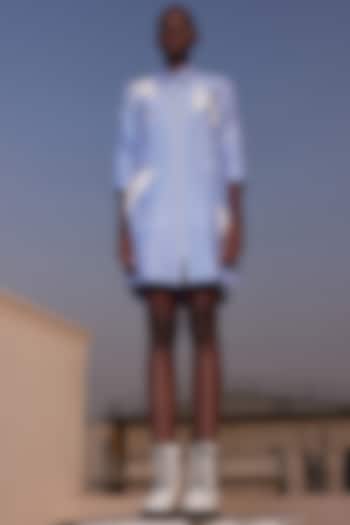 Light Blue Silk Chanderi Cocktail Shirt Dress by Shahin Mannan at Pernia's Pop Up Shop