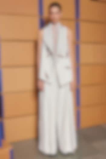 Ivory Silk Twill Jacket Set by Shahin Mannan at Pernia's Pop Up Shop