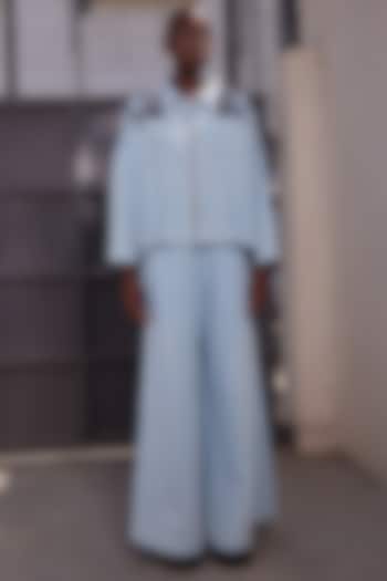 Light Blue Thin Washed Denim Shacket Set by Shahin Mannan at Pernia's Pop Up Shop