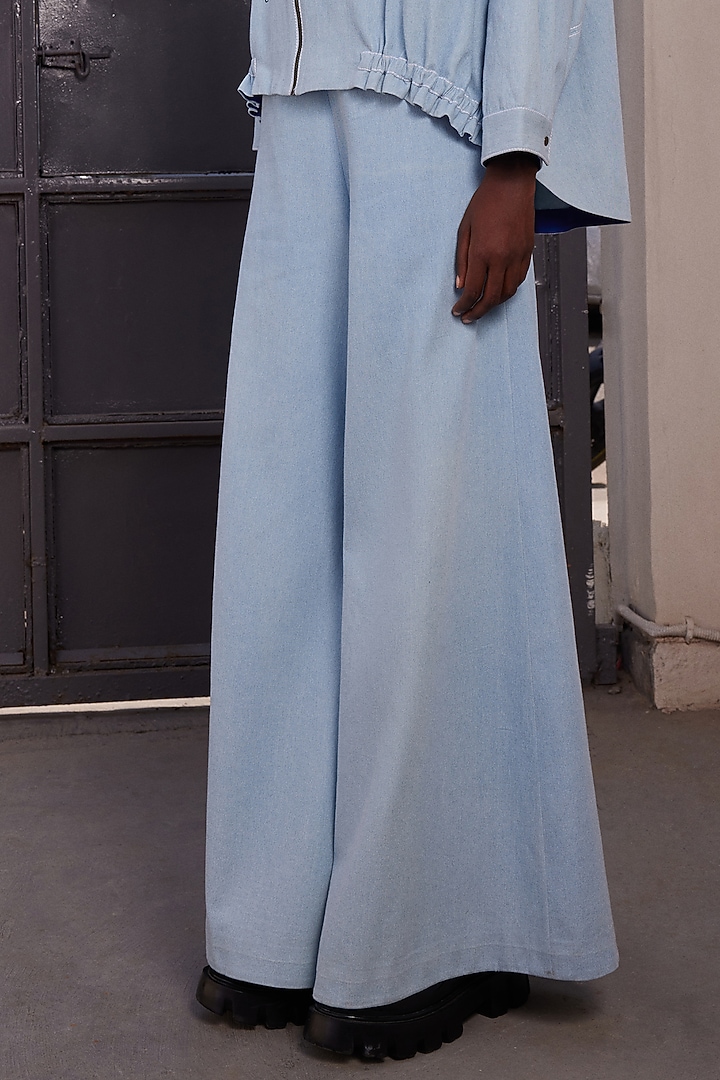 Light Blue Thin Washed Denim Shacket Set by Shahin Mannan at Pernia's Pop Up Shop