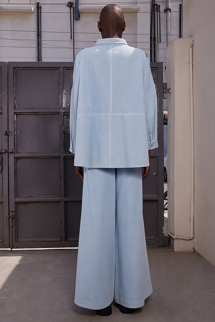 Light Blue Thin Washed Denim Shacket by Shahin Mannan at Pernia's Pop Up Shop