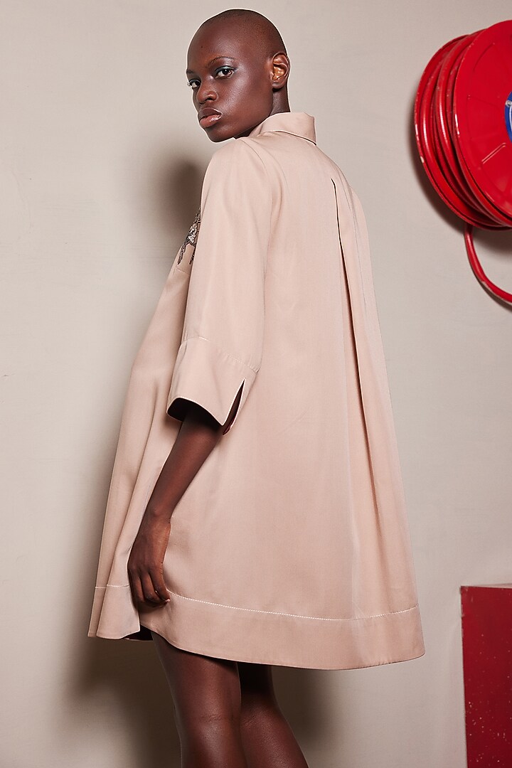 Warm Sand-Colored Tencel Twill Tunic by Shahin Mannan at Pernia's Pop Up Shop