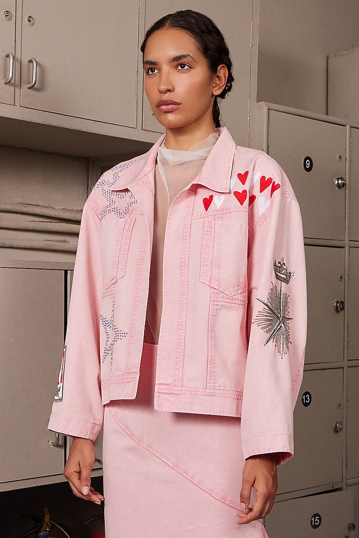 Flamingo Pink Twill Denim Oversized Jacket by Shahin Mannan at Pernia's Pop Up Shop