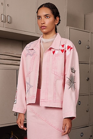 Flamingo Pink Twill Denim Oversized Jacket by Shahin Mannan