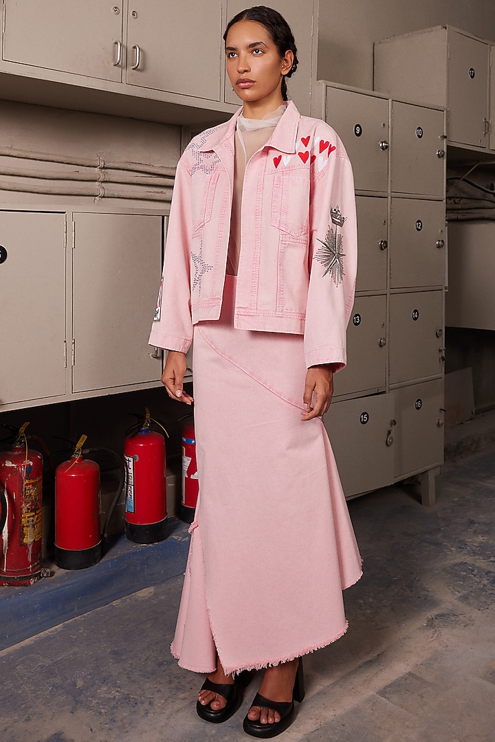 Flamingo Pink Twill Denim Oversized Jacket by Shahin Mannan at Pernia's Pop Up Shop