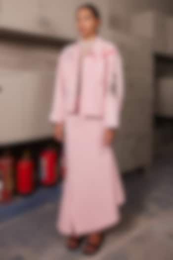 Flamingo Pink Twill Denim Asymmetric Skirt by Shahin Mannan at Pernia's Pop Up Shop