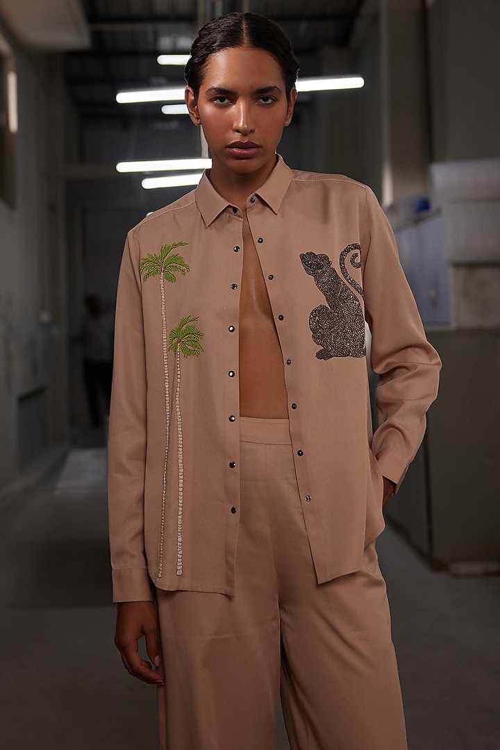 Warm Sand-Colored Tencel Twill Co-Ord Set by Shahin Mannan at Pernia's Pop Up Shop