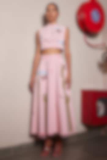 Flamingo Pink Twill Denim Skirt Set by Shahin Mannan at Pernia's Pop Up Shop