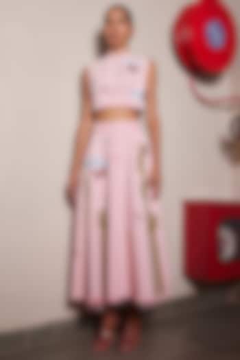 Flamingo Pink Twill Denim Crop Top by Shahin Mannan at Pernia's Pop Up Shop