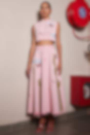 Flamingo Pink Twill Denim Tiered Skirt by Shahin Mannan at Pernia's Pop Up Shop