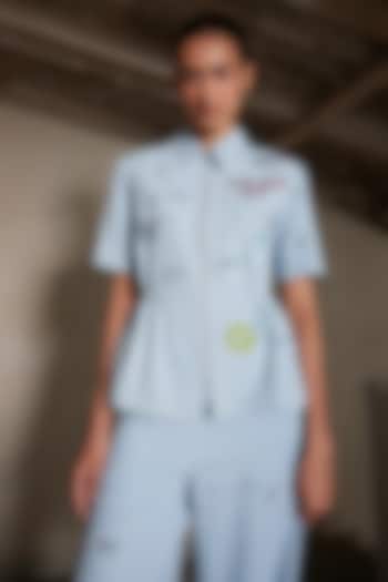 Light Blue Washed Denim Drawstring Top by Shahin Mannan at Pernia's Pop Up Shop