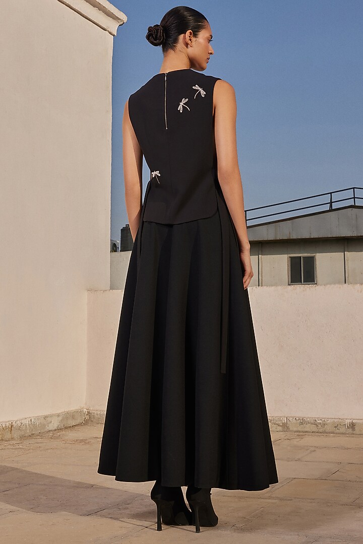 Black Scuba Crepe Circular Skirt Set by Shahin Mannan at Pernia's Pop Up Shop
