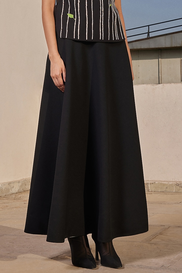 Black Scuba Crepe Circular Skirt Set by Shahin Mannan at Pernia's Pop Up Shop