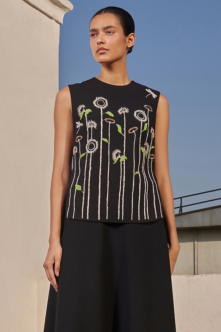 Black Scuba Crepe Circular Skirt Set by Shahin Mannan at Pernia's Pop Up Shop